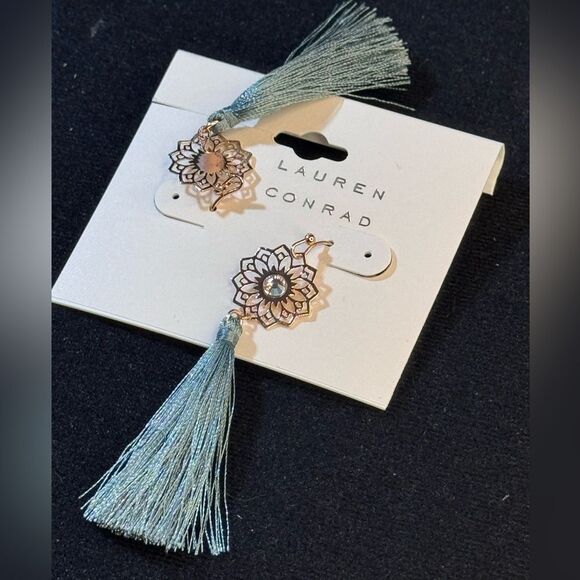 LC Lauren Conrad Blue Tassel Drop Earrings - Lightweight & Trendy 3in - Picture 9 of 11